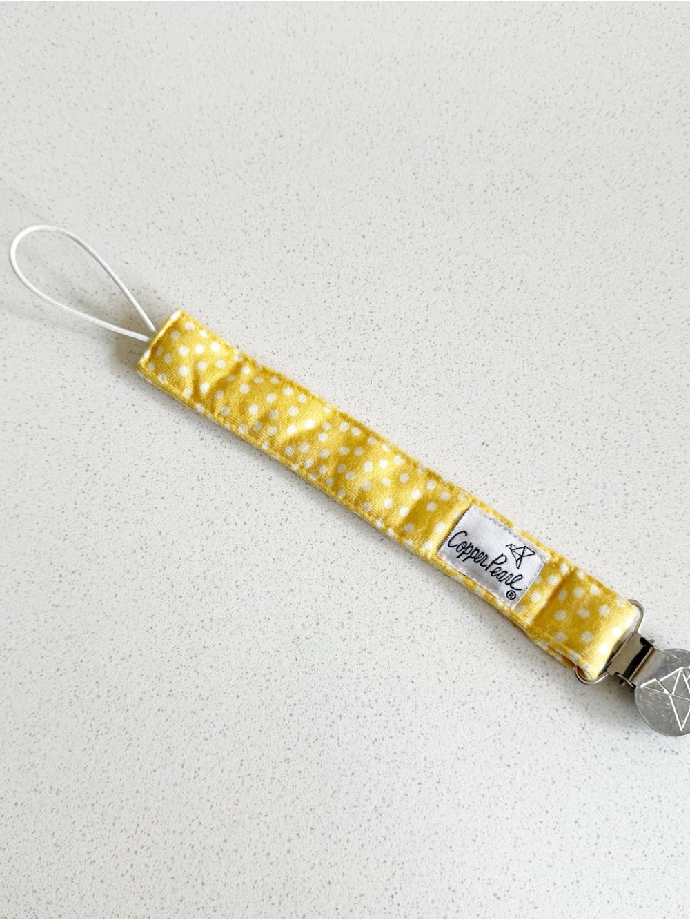 Copper Pearl Yellow Patterned Pacifier Clip Holder